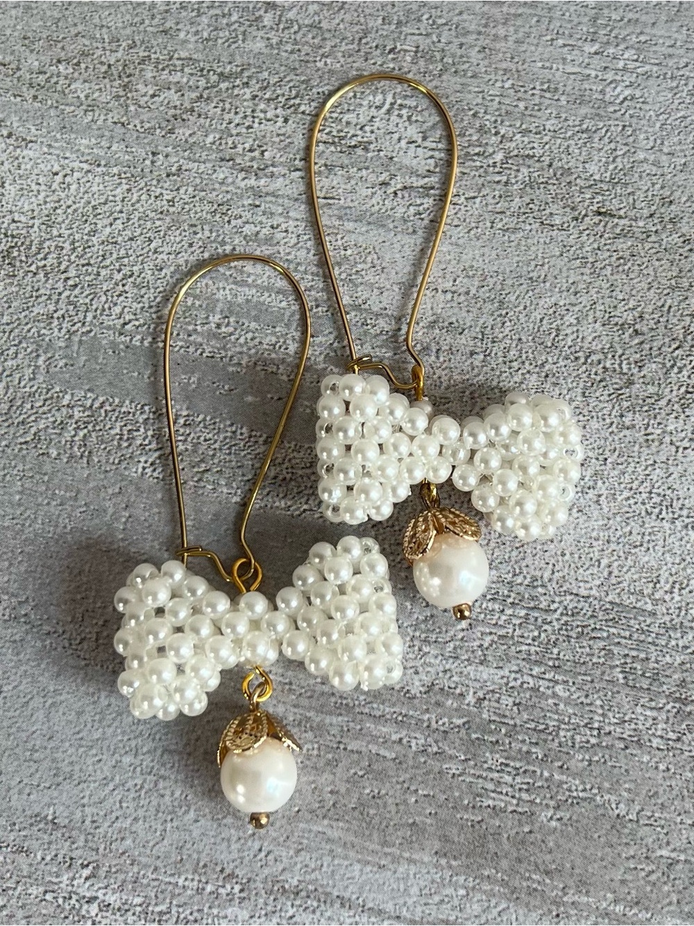 White Faux Pearl Bow Drop Earrings
